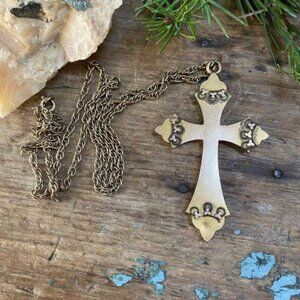 Antique Victorian Gold Filled Holy Cross Pendant and Chain Necklace